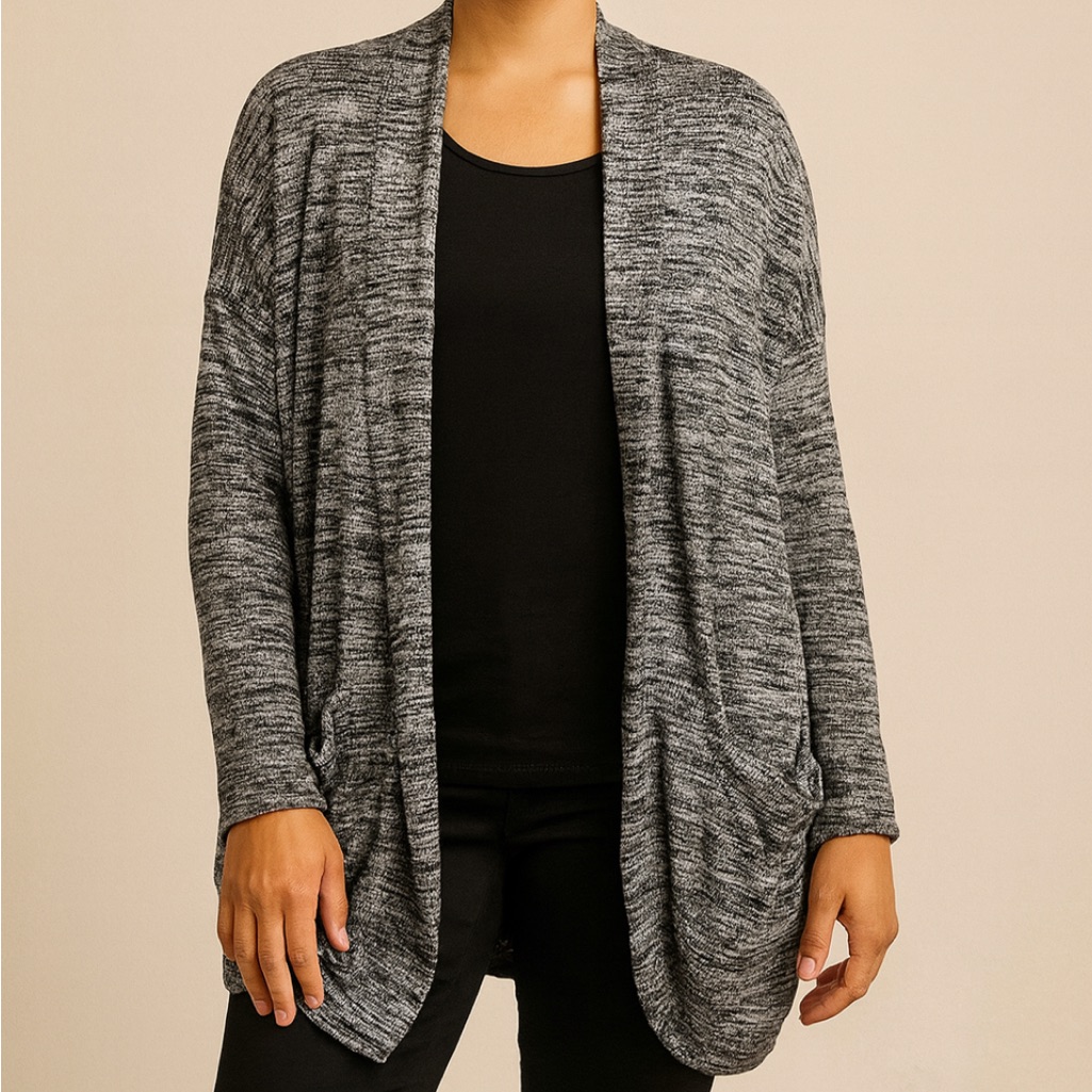 Loft Marled Gray Open Front Cardigan Sweater Size L